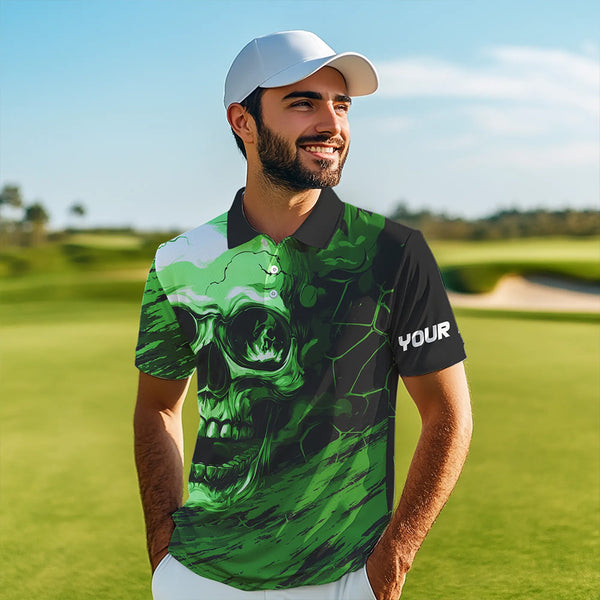 Black and Green Skull Golf Custom Men golf polo shirts, personalized golf tournament jerseys for team NQS9585