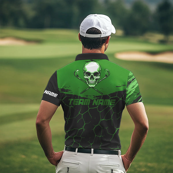Black and Green Skull Golf Custom Men golf polo shirts, personalized golf tournament jerseys for team NQS9585