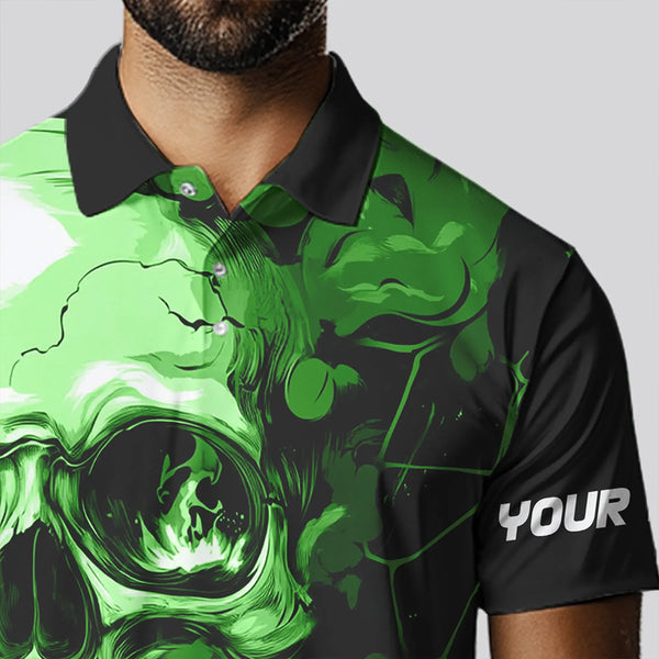 Black and Green Skull Golf Custom Men golf polo shirts, personalized golf tournament jerseys for team NQS9585
