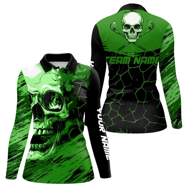 Black and Green Skull Golf Custom Women golf polo shirts, personalized golf tournament jersey for team NQS9585