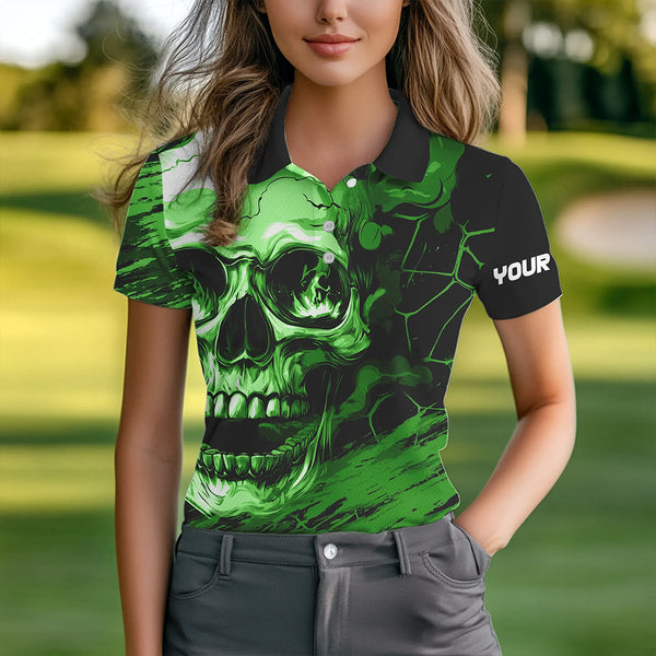 Black and Green Skull Golf Custom Women golf polo shirts, personalized golf tournament jersey for team NQS9585