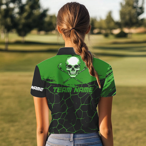 Black and Green Skull Golf Custom Women golf polo shirts, personalized golf tournament jersey for team NQS9585
