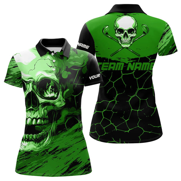 Black and Green Skull Golf Custom Women golf polo shirts, personalized golf tournament jersey for team NQS9585
