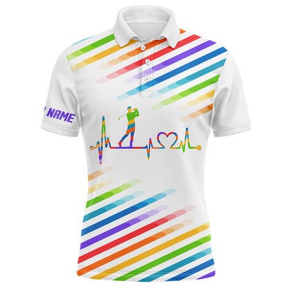 Mens golf polo shirts custom name colorful rainbow golf heartbeat tournament golf tops for mens NQS5528
