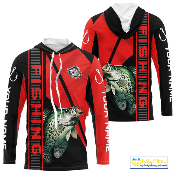 Black and red Crappie Fishing Custom UV protection Long sleeve fishing shirts For Men, Women NQS10162