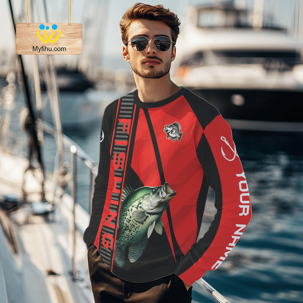 Black and red Crappie Fishing Custom UV protection Long sleeve fishing shirts For Men, Women NQS10162