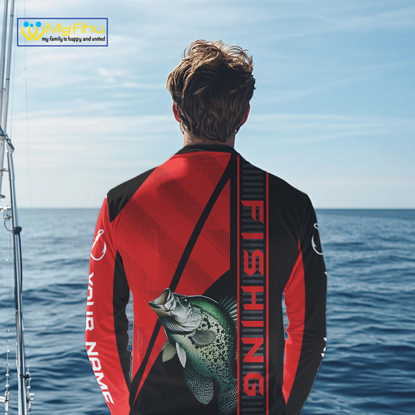 Black and red Crappie Fishing Custom UV protection Long sleeve fishing shirts For Men, Women NQS10162