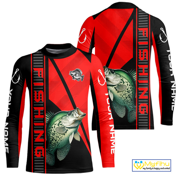 Black and red Crappie Fishing Custom UV protection Long sleeve fishing shirts For Men, Women NQS10162
