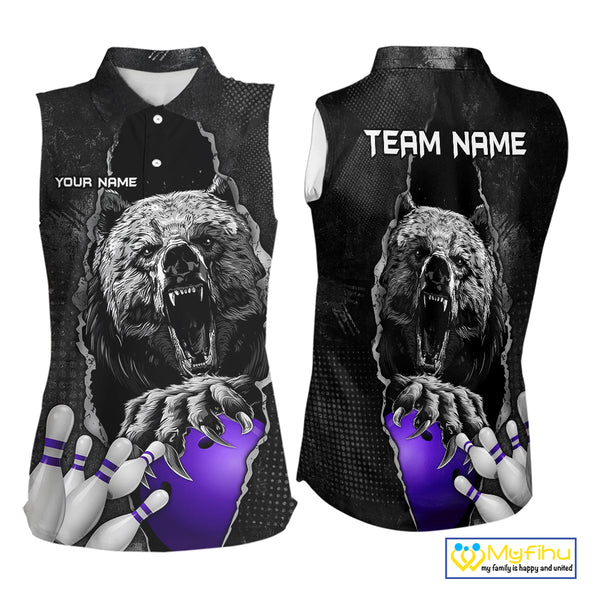 Purple and Black Bear grunge Custom Women sleeveless Polo Shirt Bowling Team Jerseys Outfits NQS10167