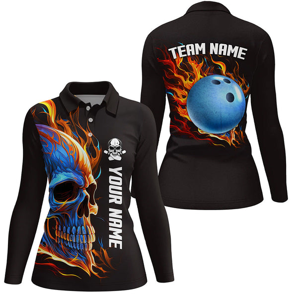 Bowling Skull on fire Bowling polo shirts for women custom team Skull Bowling jerseys NQS6197