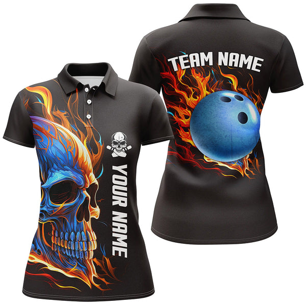 Bowling Skull on fire Bowling polo shirts for women custom team Skull Bowling jerseys NQS6197