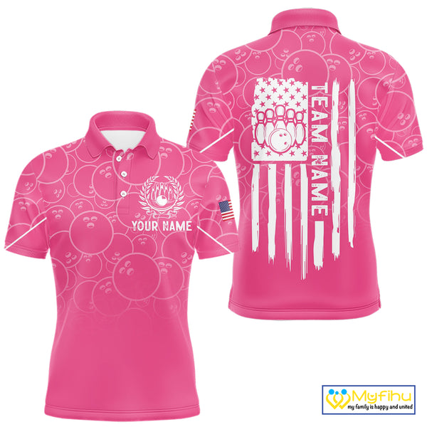 Pink bowling camo Mens bowling shirts Custom American flag patriotic bowling team league jerseys NQS10714