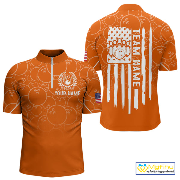 Orange bowling camo Mens bowling shirts Custom American flag patriotic bowling team league jerseys NQS10715