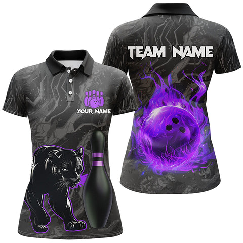 Black Camo Panther Purple Flame Bowling Shirts For Women Custom Bowling Team League Jersey NQS8777