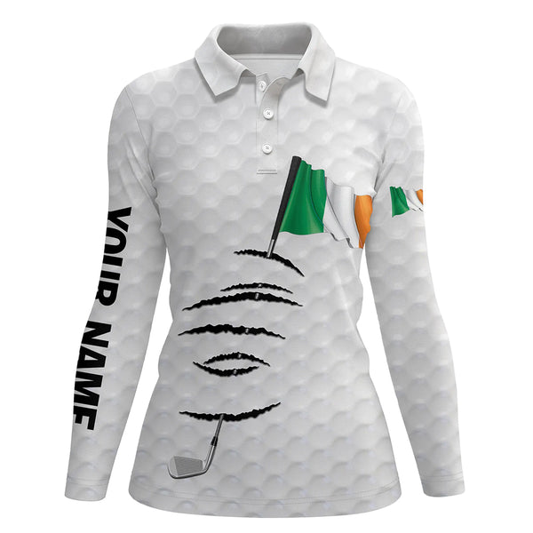 Personalized white golf polos shirt for women Ireland flag patriotic custom name gifts for golf lovers NQS7066