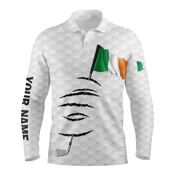 Personalized white golf polos shirt for men Ireland flag patriotic custom name gifts for golf lovers NQS7066