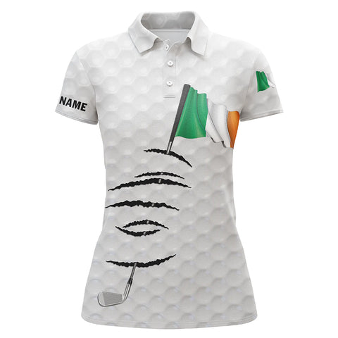 Personalized white golf polos shirt for women Ireland flag patriotic custom name gifts for golf lovers NQS7066