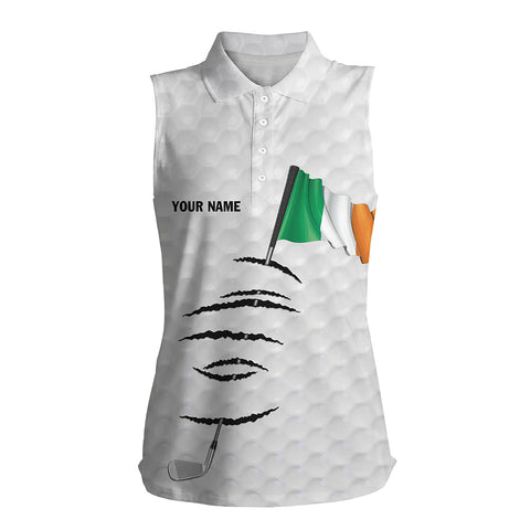 Personalized white sleeveless polos shirt for women Ireland flag patriotic custom gift for golf lovers NQS7066