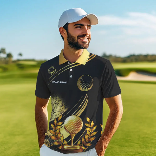 Black and Gold Mens Golf polo shirts custom golf apparel team jerseys, personalized golf gifts NQS9594