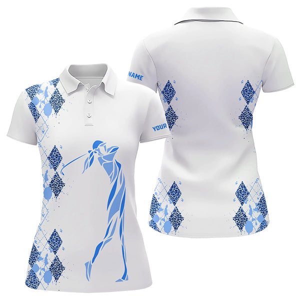 Blue Leopard argyle pattern matching golf shirt for couples custom his and hers matching golf outfits NQS9736