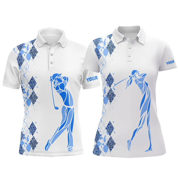 Blue Leopard argyle pattern matching golf shirt for couples custom his and hers matching golf outfits NQS9736