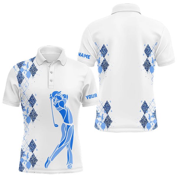 Blue Leopard argyle pattern matching golf shirt for couples custom his and hers matching golf outfits NQS9736