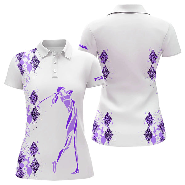 Purple Leopard argyle pattern matching golf shirt for couples custom his and hers matching golf outfit NQS9737