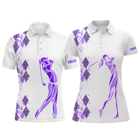 Purple Leopard argyle pattern matching golf shirt for couples custom his and hers matching golf outfit NQS9737