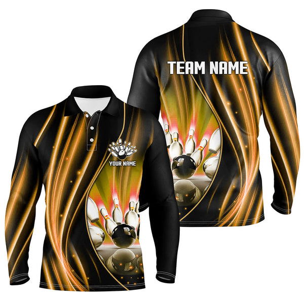 Orange and black light Men Polo, 1/4 Quarter Zip Shirts Custom bowling team jerseys, gift for bowlers NQS8097