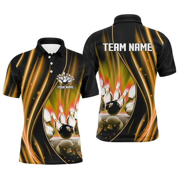 Orange and black light Men Polo, 1/4 Quarter Zip Shirts Custom bowling team jerseys, gift for bowlers NQS8097
