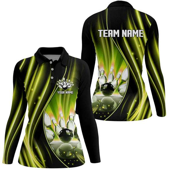 Yellow and black light Women Polo, 1/4 Quarter Zip Shirt Custom bowling team jerseys, gift for bowlers NQS8098