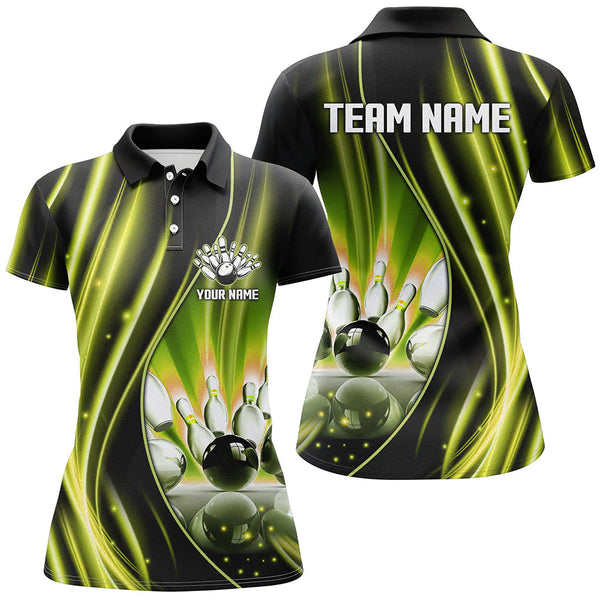 Yellow and black light Women Polo, 1/4 Quarter Zip Shirt Custom bowling team jerseys, gift for bowlers NQS8098