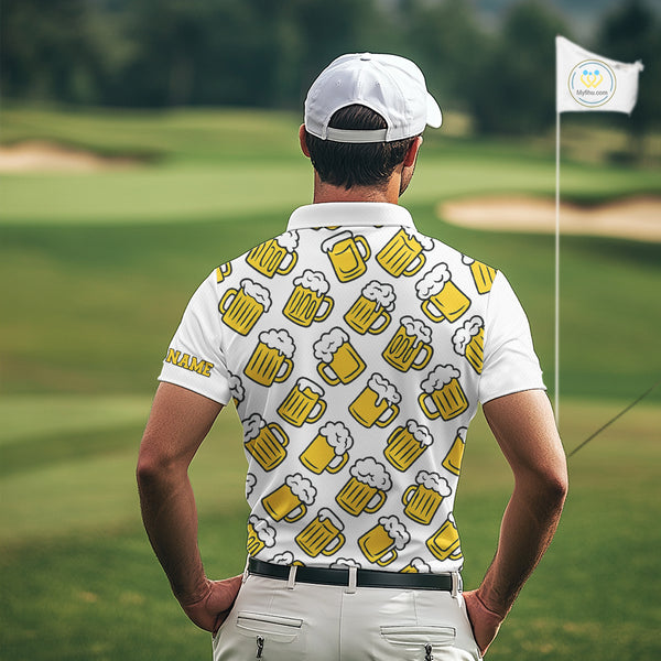 Funny Yellow beer pattern Mens golf polo shirts custom fun golf shirts, cool golf gifts NQS10301