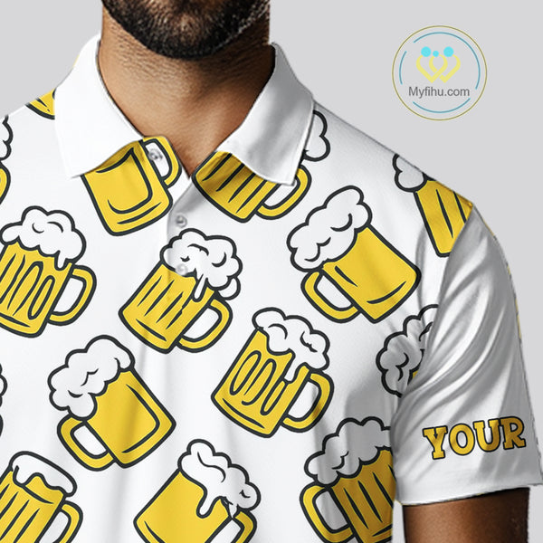 Funny Yellow beer pattern Mens golf polo shirts custom fun golf shirts, cool golf gifts NQS10301