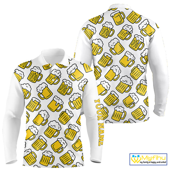 Funny Yellow beer pattern Mens golf polo shirts custom fun golf shirts, cool golf gifts NQS10301