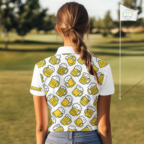 Funny Yellow beer pattern Women golf polo shirts custom fun golf shirts, cool golf gifts NQS10301