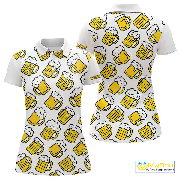 Funny Yellow beer pattern Women golf polo shirts custom fun golf shirts, cool golf gifts NQS10301