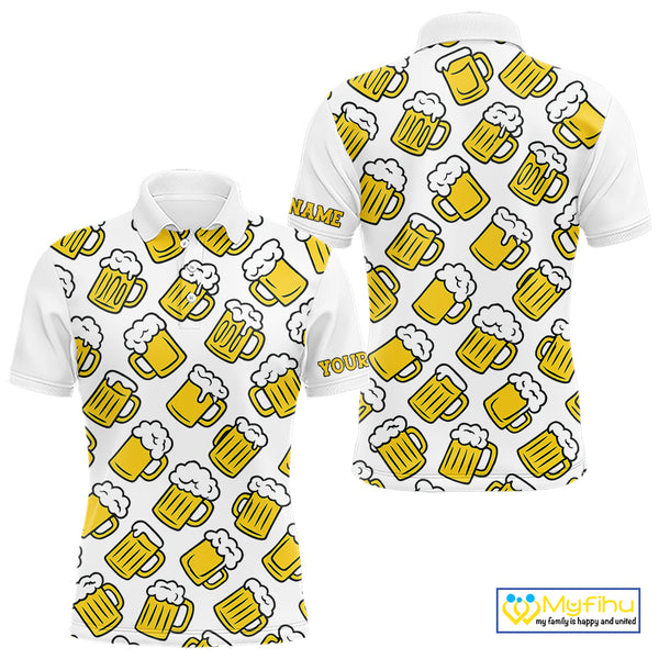 Funny Yellow beer pattern Mens golf polo shirts custom fun golf shirts, cool golf gifts NQS10301