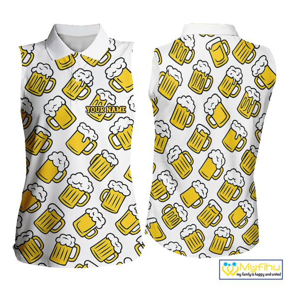Funny Yellow beer pattern Women Sleeveless Polo shirt custom fun golf shirts, cool golf gifts NQS10301