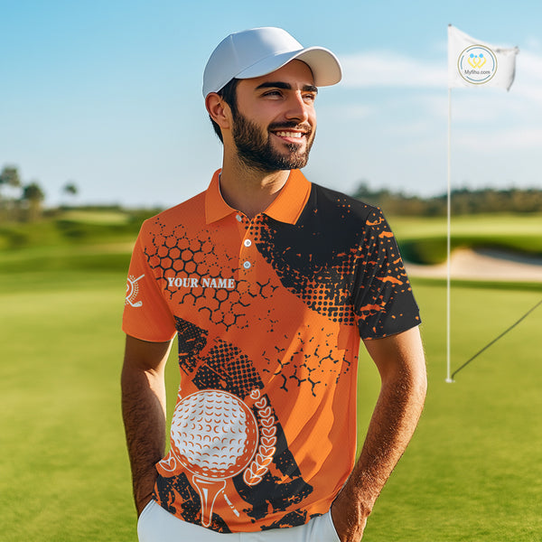 Black & Orange Turkey golf Mens golf polo shirts custom Thanksgiving golf shirt, Men's golf attire NQS10722