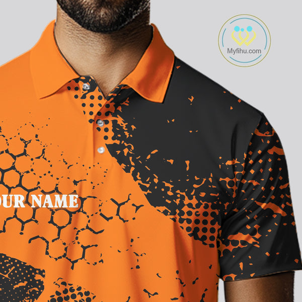 Black & Orange Turkey golf Mens golf polo shirts custom Thanksgiving golf shirt, Men's golf attire NQS10722