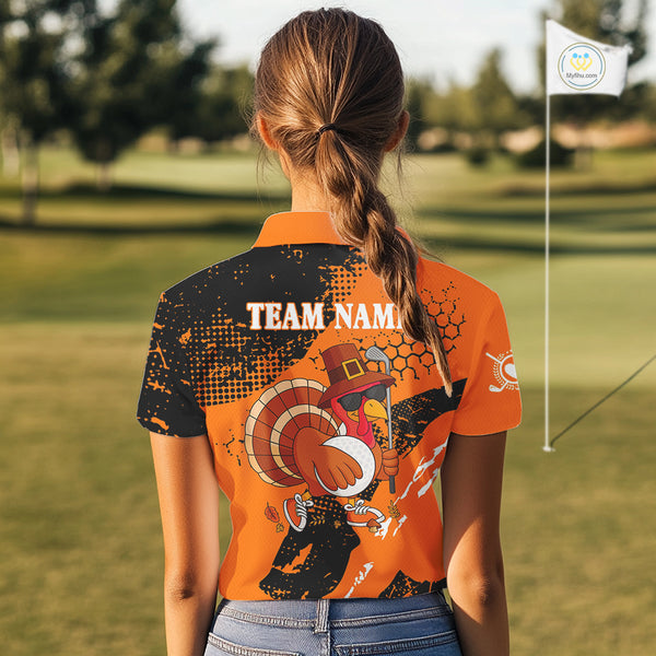 Black & Orange Turkey golf Women golf polo shirts custom Thanksgiving golf shirt, ladies golf attire NQS10722