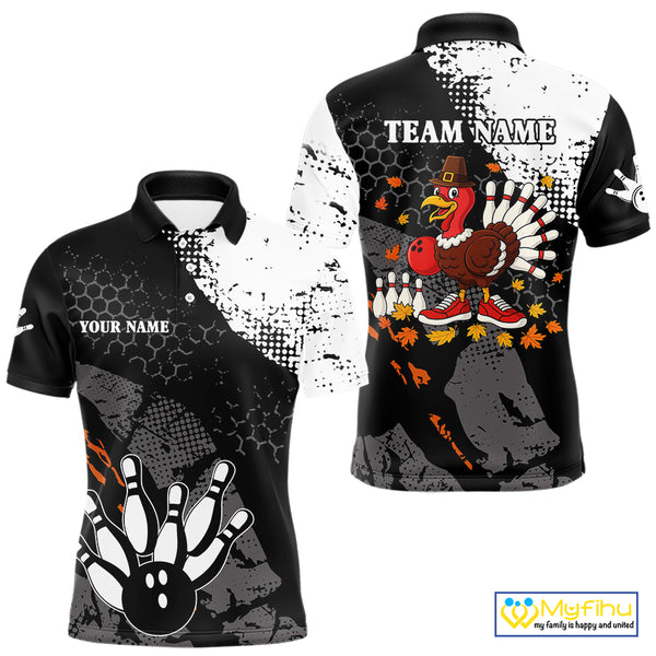 Black and white Mens bowling shirts Custom retro Turkey bowling Thanksgiving bowling team jersey NQS10723