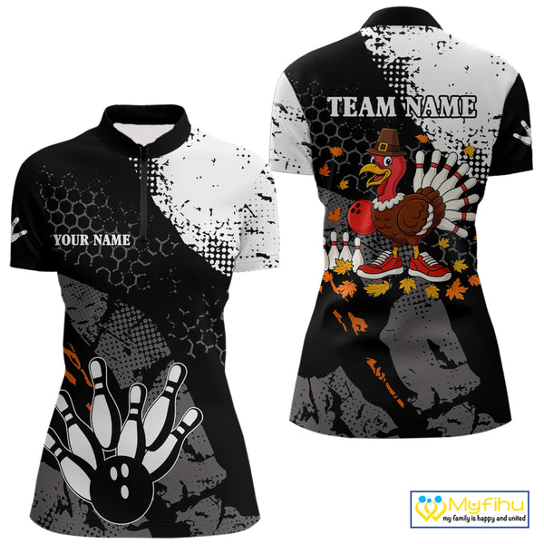 Black and white Women bowling shirts Custom retro Turkey bowling Thanksgiving bowling team jersey NQS10723
