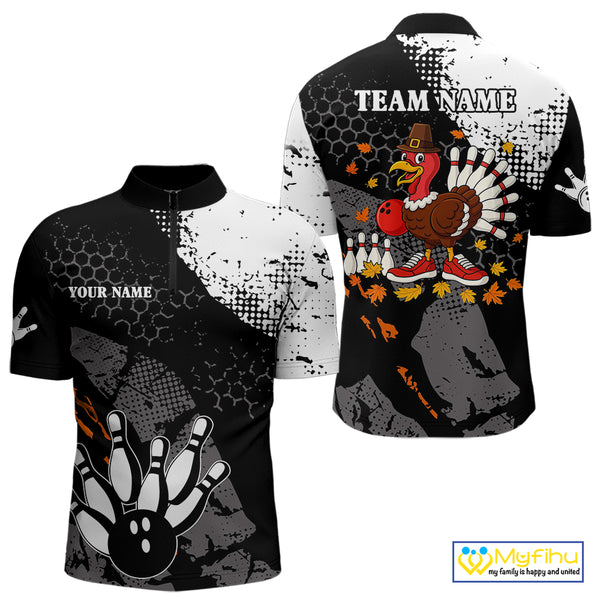 Black and white Mens bowling shirts Custom retro Turkey bowling Thanksgiving bowling team jersey NQS10723
