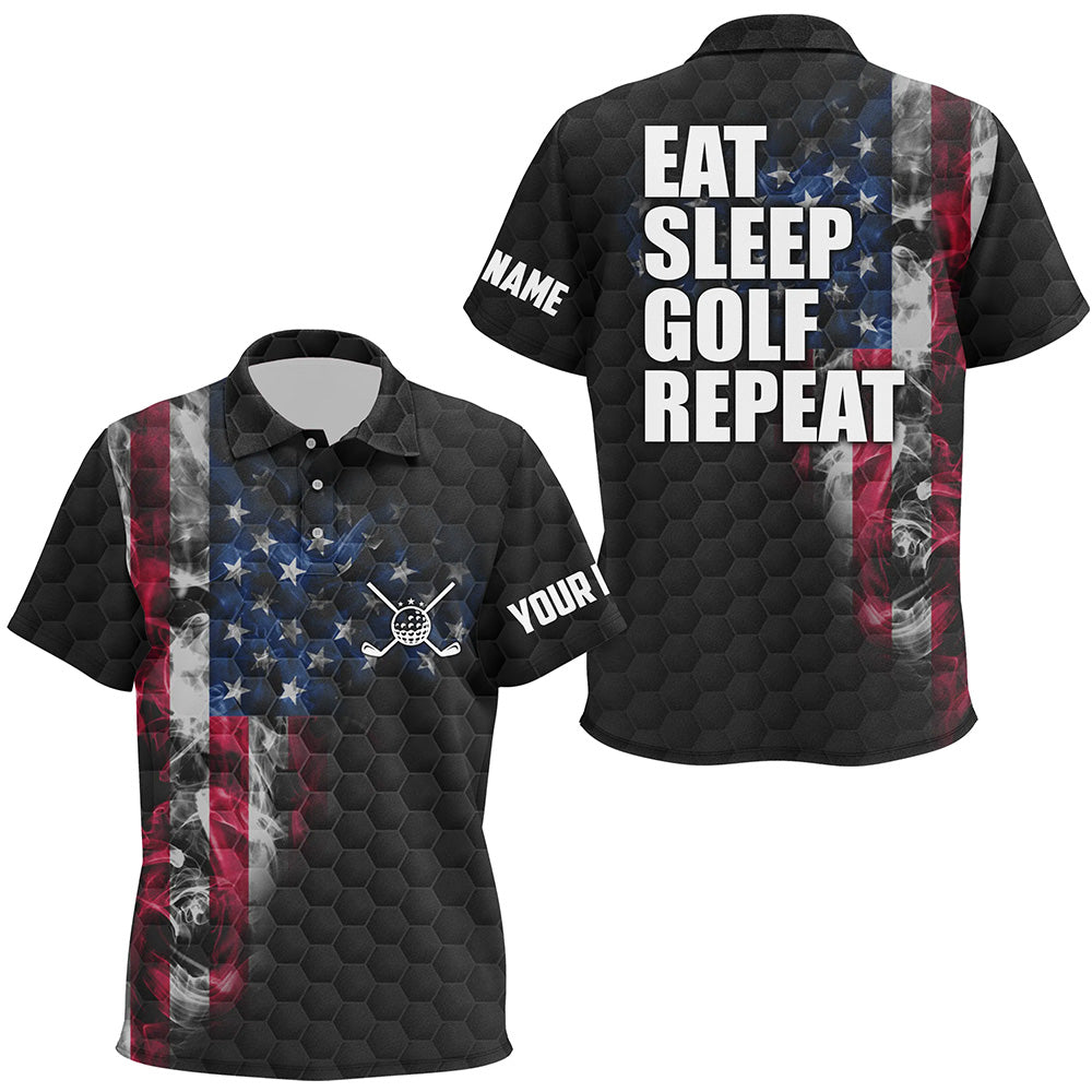 Black Kid golf polo shirts custom smoke American flag golf jerseys, patriotic golf tops NQS6686