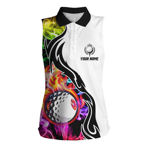 Colorful rainbow smoke Womens sleeveless polo shirt custom golf ball jerseys, golf attire for ladies NQS6690