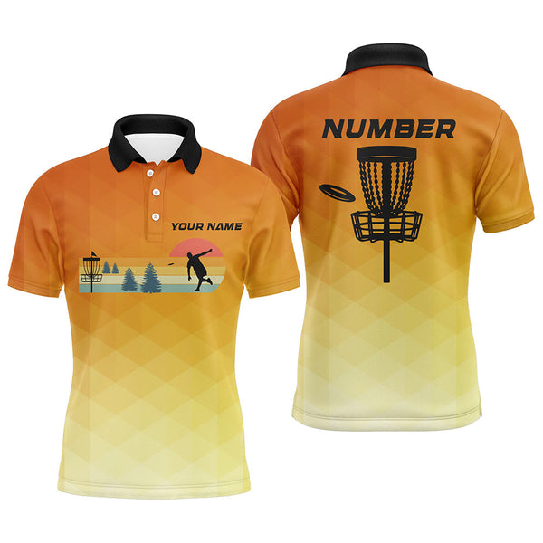 Orange gradient Retro disc golf polo shirts for men custom name and number disc golf jerseys NQS8779