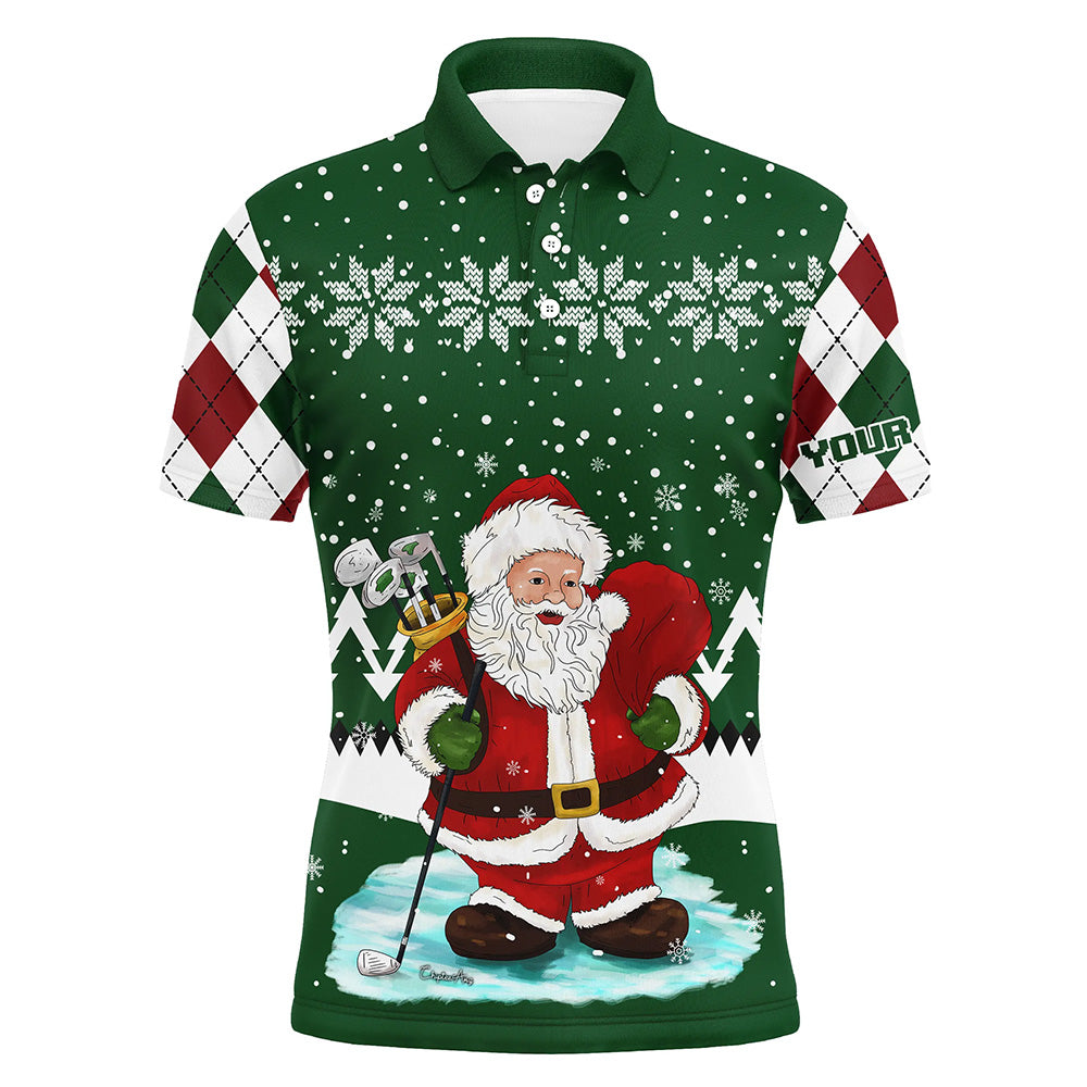 Ugly Christmas green argyle pattern golf shirt custom Mens golf polo shirt Santa Golfer Christmas gift NQS6891