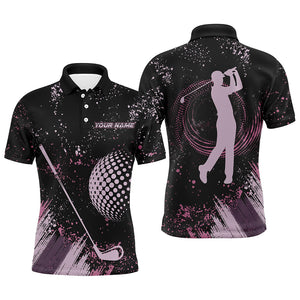 Pink and Black grunge pattern golf ball club Mens Golf Polo Shirts custom golf attire for men NQS9249